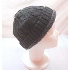Fleece Lined Cable Knit Beanie Hat Charcoal  eb-23676166